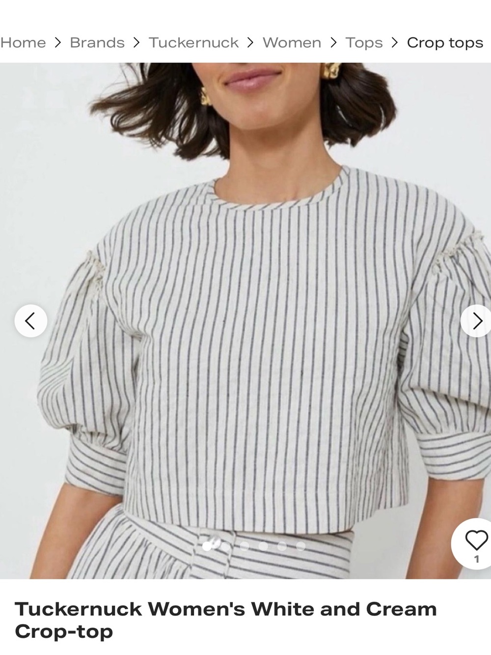 Tuckernuck Cream and Black Striped Puff-Sleeve Crop Top